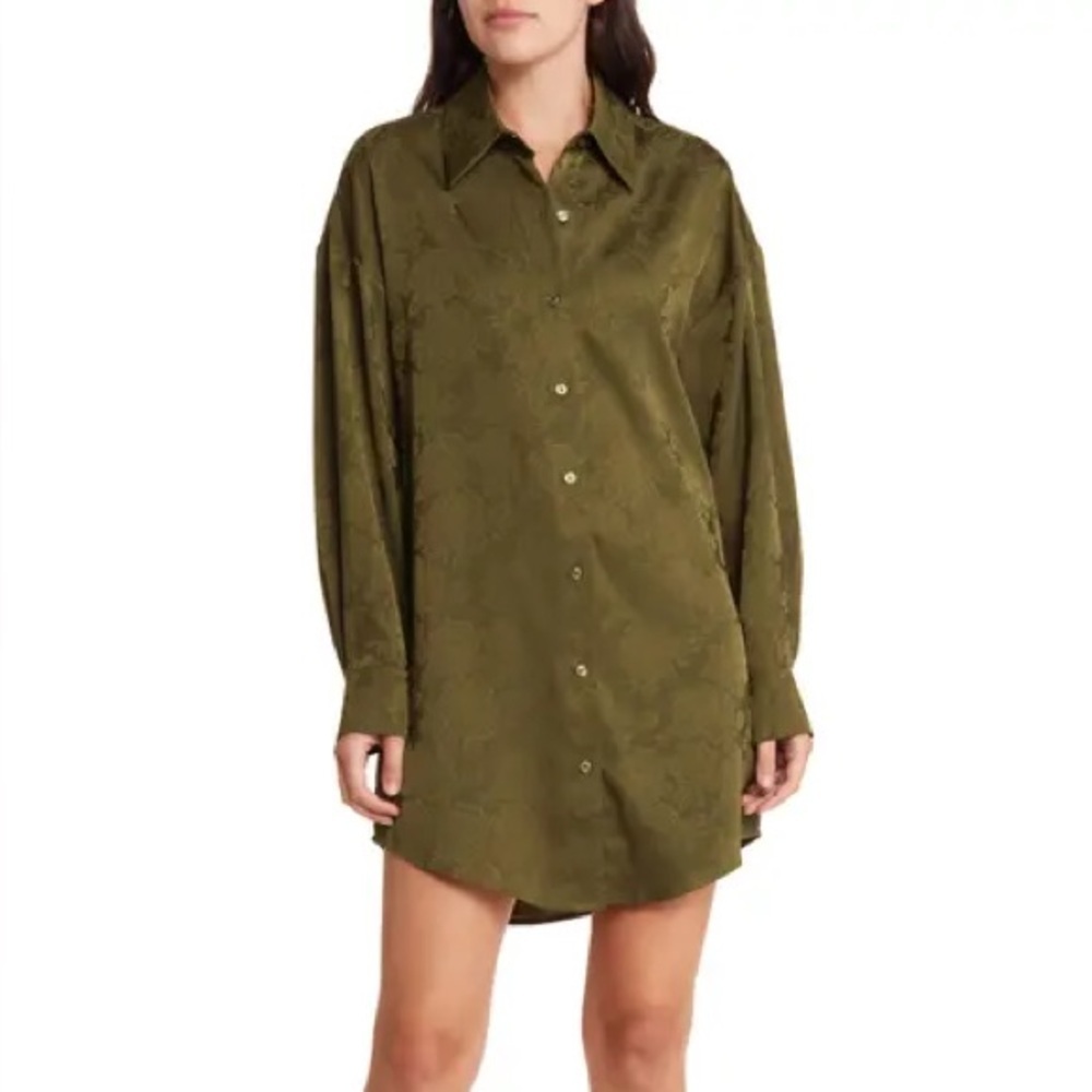WAYF Green Floral Button Down Mini Dress